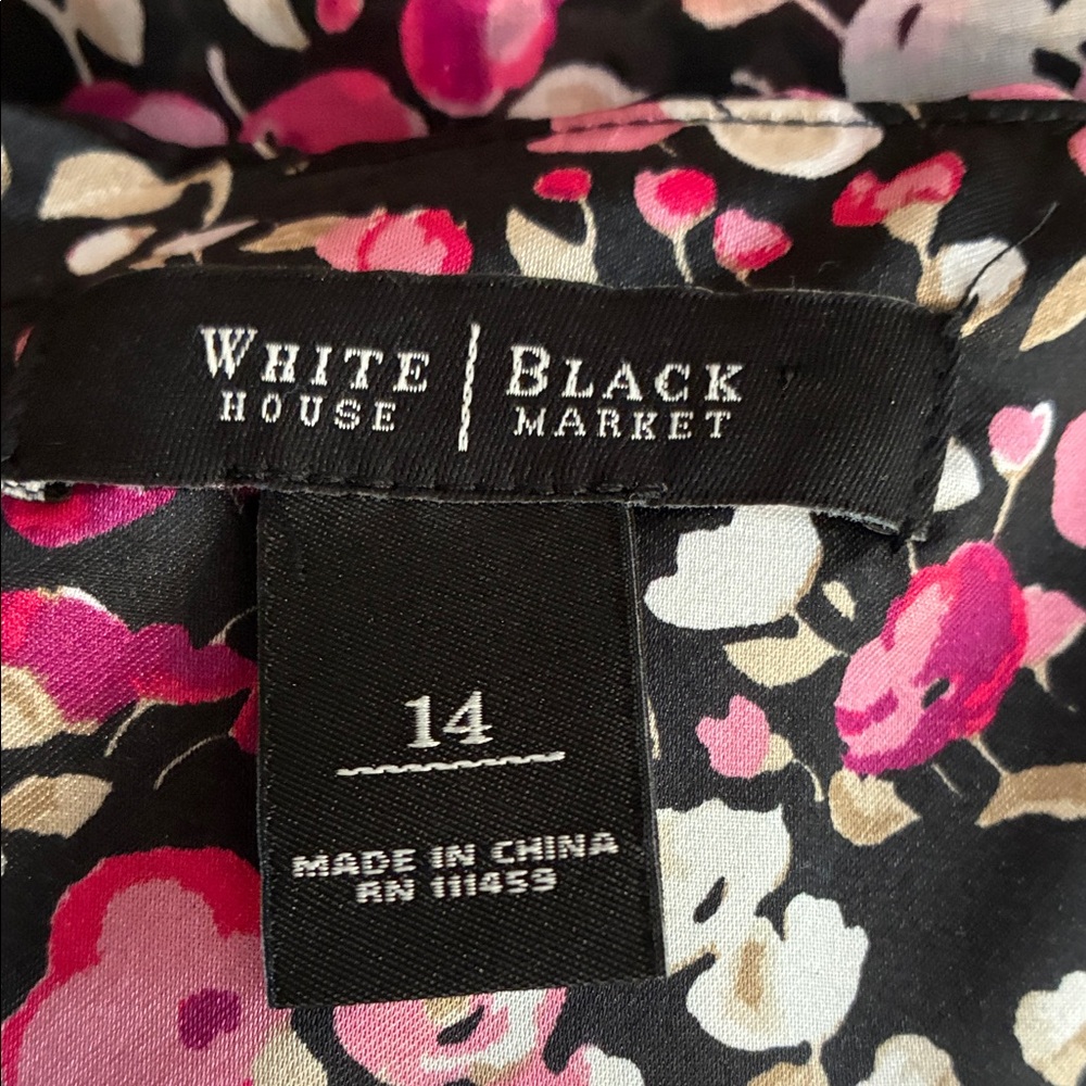White House Black Market Black and Pink Floral Ruffle Midi Dress - Picture 7 of 15